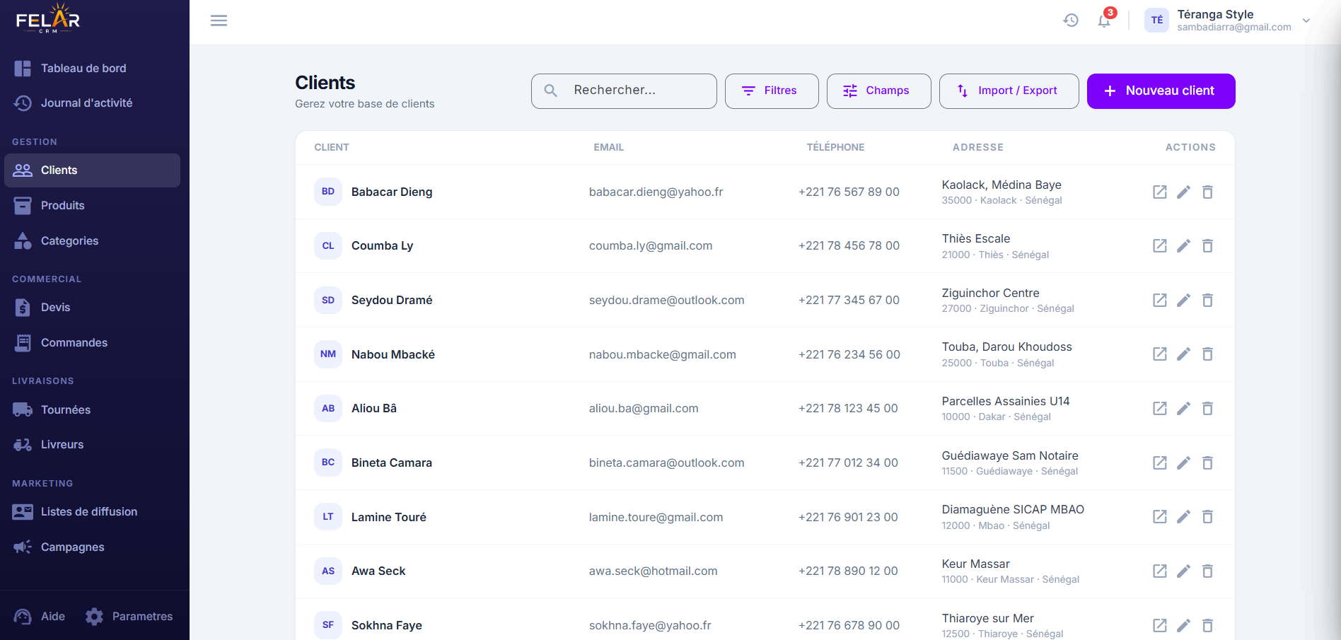 Liste des clients